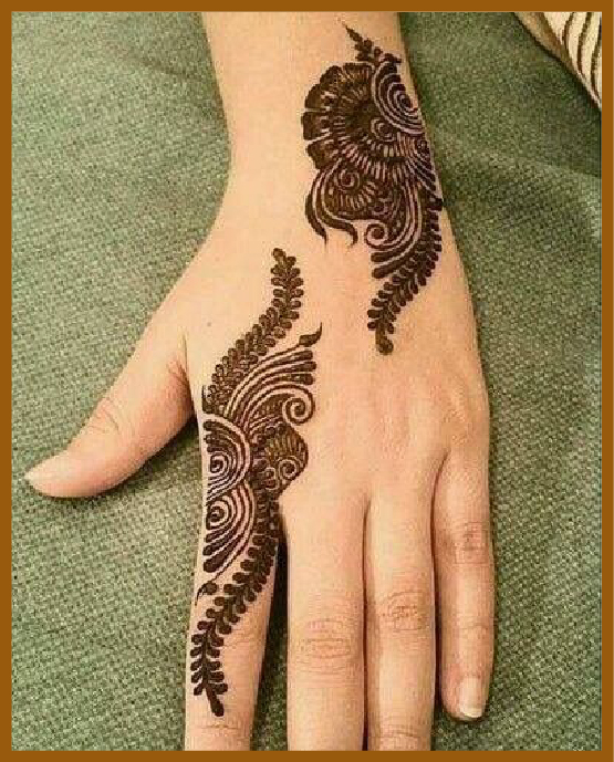 Diagonal flowers across khafif back hand mehndi style