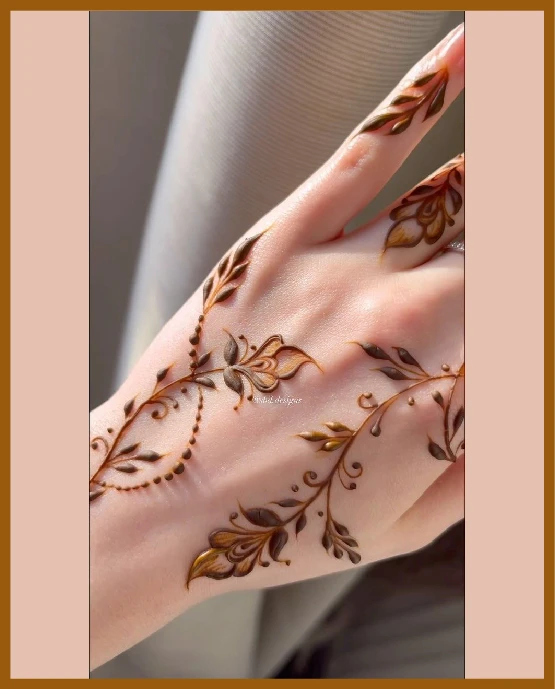 Khafif back hand mehndi with pearl dots