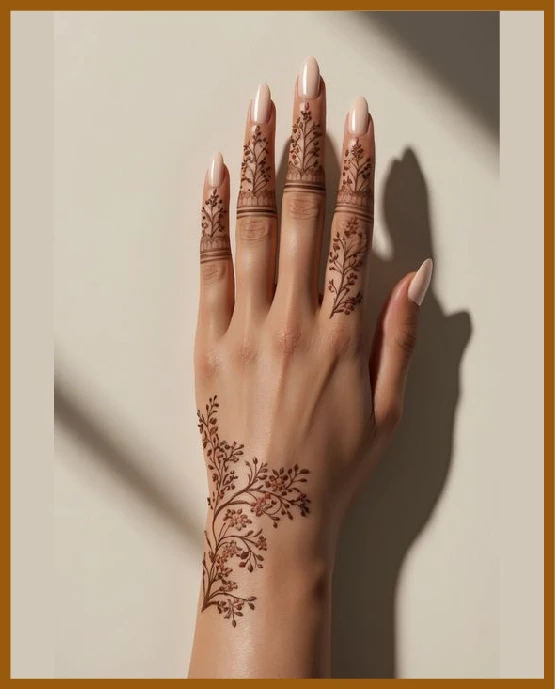 Leafy pattern khafif back hand design for girls Khafif%20(Minimal)%20back%20hand Mehndi Design