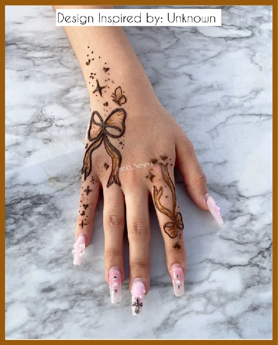 Long trail khafif back hand bow style design Khafif%20(Minimal)%20back%20hand Mehndi Design