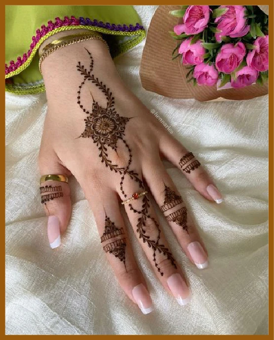Symmetrical chain style khafif back hand mehndi design
