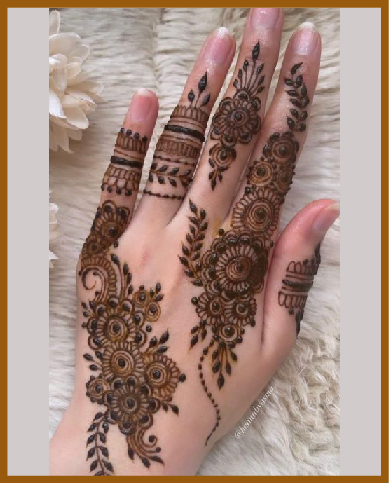 Classic flower linear chains in simple back hand mehndi Classic flower linear chains in simple back hand mehndi