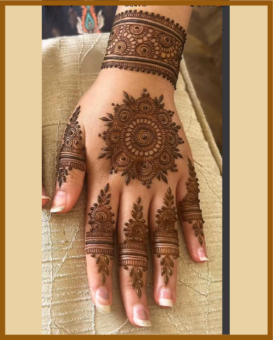 Designer net band with mandala art in simple back hand mehndi Designer net band with mandala art in simple back hand mehndi