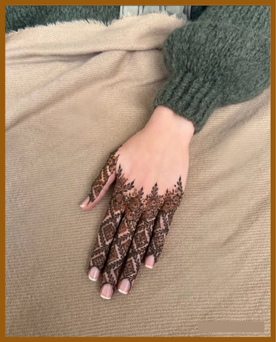 Finger lace net in simple back hand mehndi design Finger lace net in simple back hand mehndi design