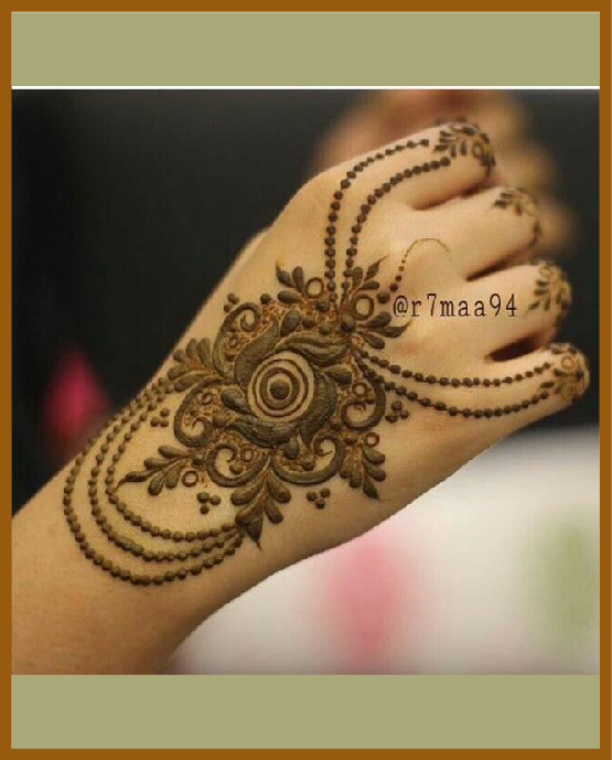 Floral mandala with dotted pattern for simple back hand mehndi design Floral mandala with dotted pattern for simple back hand mehndi design