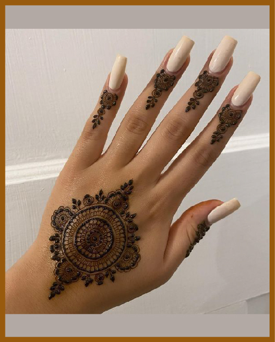 Mandala and net combo in simple back hand mehndi Mandala and net combo in simple back hand mehndi