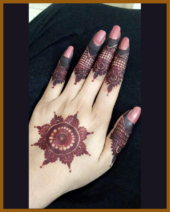 Mandala art over net in simple back hand mehndi Mandala art over net in simple back hand mehndi
