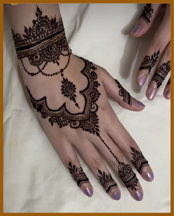 Modern lines and crowns in simple back hand mehndi Modern lines and crowns in simple back hand mehndi