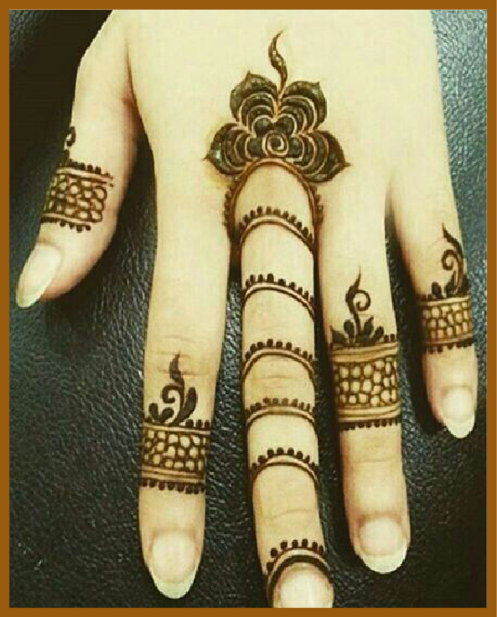 Rose-based simple back hand mehndi on fingers Rose-based simple back hand mehndi on fingers
