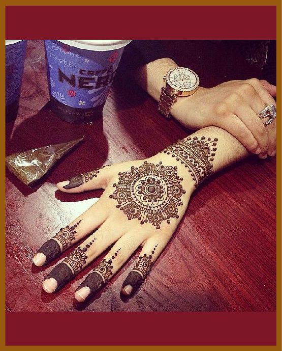 Wrist mandala in simple back hand mehndi design Wrist mandala in simple back hand mehndi design