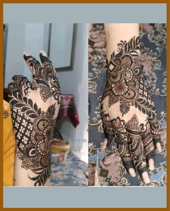 Bold and stylish back hand mehndi with thick outlines Bold and stylish back hand mehndi with thick outlines