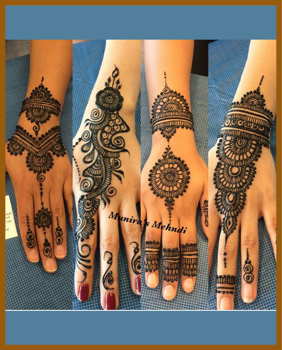 Four unique stylish back hand mehndi designs Four unique stylish back hand mehndi designs