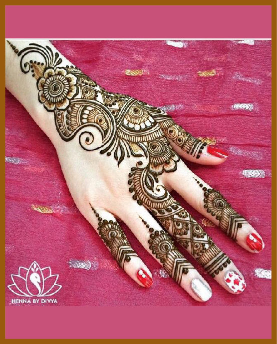 Loop work in stylish back hand fingers mehndi design Loop work in stylish back hand fingers mehndi design