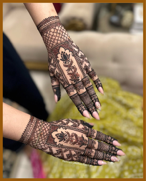 Royal pattern in stylish back hand mehndi design Royal pattern in stylish back hand mehndi design