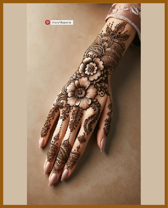 Stylish back hand mehndi design covered in mandala motif Stylish back hand mehndi design covered in mandala motif