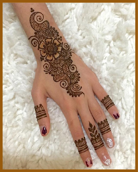 Aesthetic mehndi for back hand with scattered petals Aesthetic mehndi for back hand with scattered petals