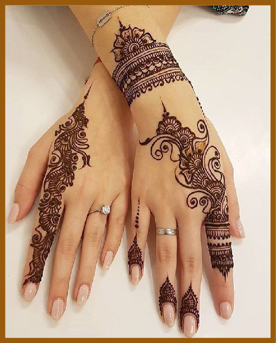 Finger to wrist aesthetic back hand mehndi design Finger to wrist aesthetic back hand mehndi design