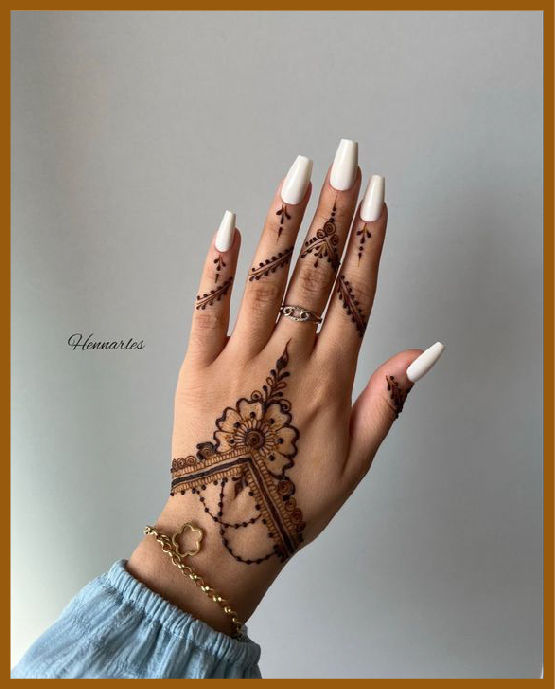 Finger to wrist aesthetic back hand mehndi style Finger to wrist aesthetic back hand mehndi style