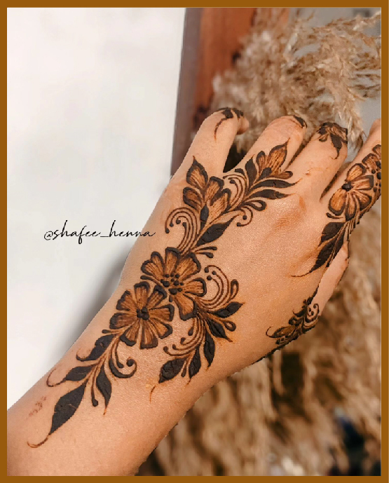 Shaded aesthetic mehndi design for back hand with elegance Shaded aesthetic mehndi design for back hand with elegance