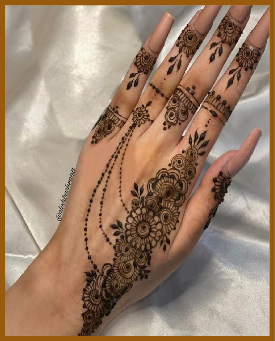 Trendy aesthetic back mehndi with dots and lines Trendy aesthetic back mehndi with dots and lines