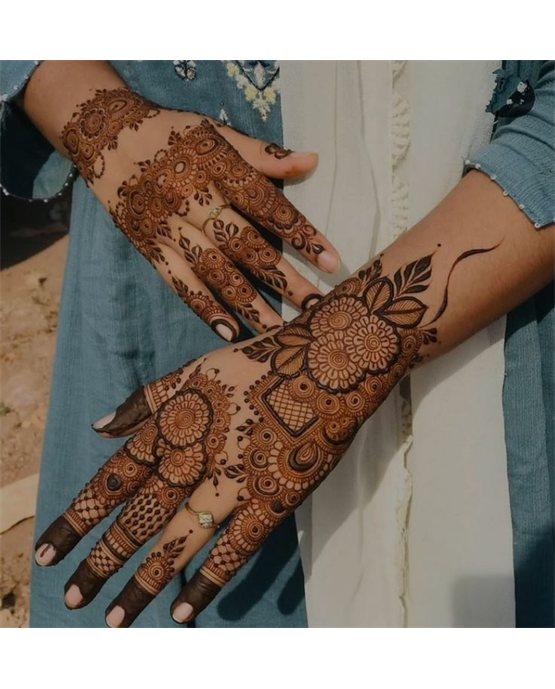 Vibrant Feather With Star Covering Back Hand Mehndi Design Vibrant Feather With Star Covering Back Hand Mehndi Design
