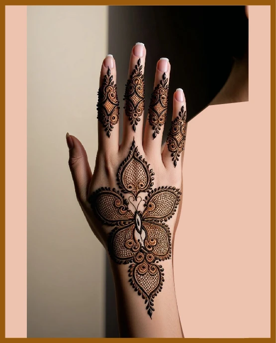 Artistic mesh chain for modern back hand mehndi design Artistic mesh chain for modern back hand mehndi design