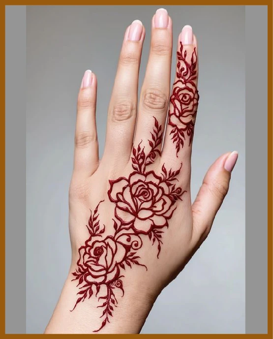 Artistic strokes in modern back hand mehndi design layout Artistic strokes in modern back hand mehndi design layout