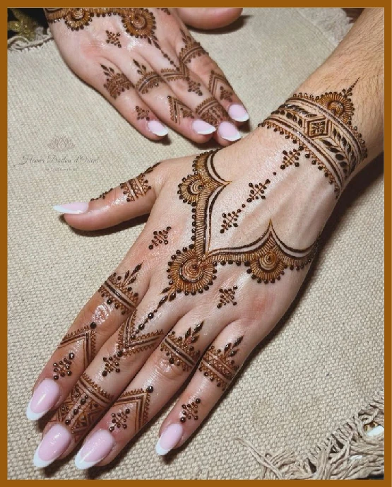 Back hand chain belt styled modern mehndi design Back hand chain belt styled modern mehndi design