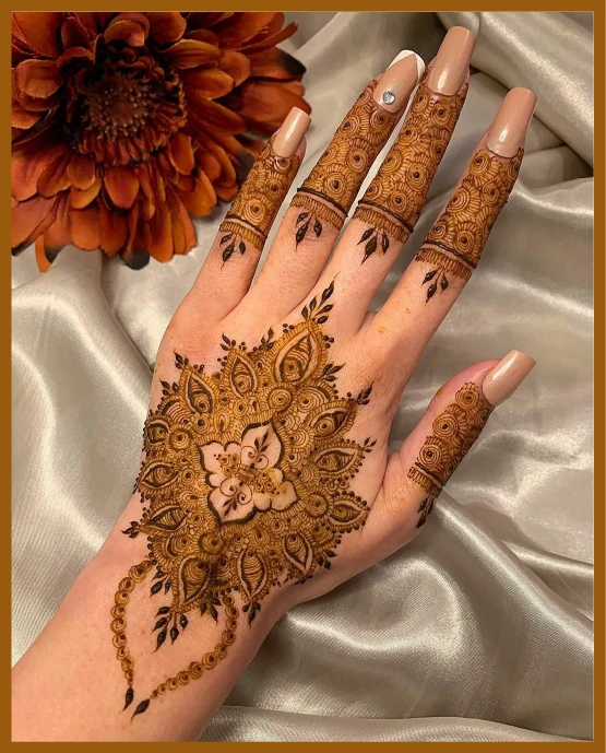 Boxed grid with chains in modern back hand mehndi design Boxed grid with chains in modern back hand mehndi design