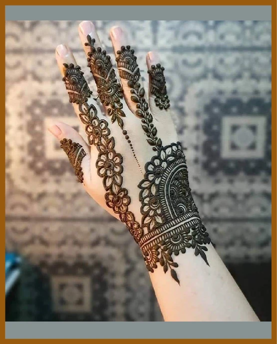 Chain-linked modern back hand mehndi design theme Chain-linked modern back hand mehndi design theme