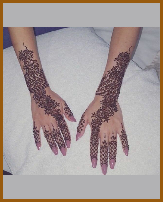 Wrist wrap netted pattern modern back hand mehndi design Wrist wrap netted pattern modern back hand mehndi design