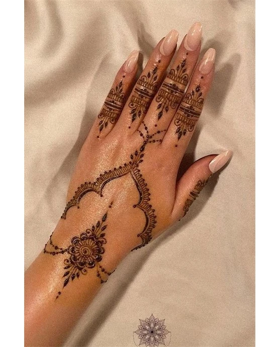 Detailed Fan With Cluster Covering Finger Mehndi Design Detailed Fan With Cluster Covering Finger Mehndi Design