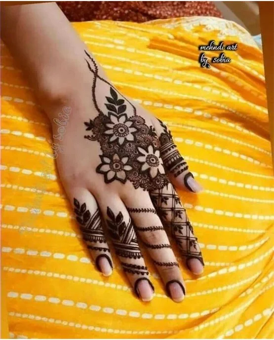 Sleek Orchid With Fusion Along Royal Finger Mehndi Design