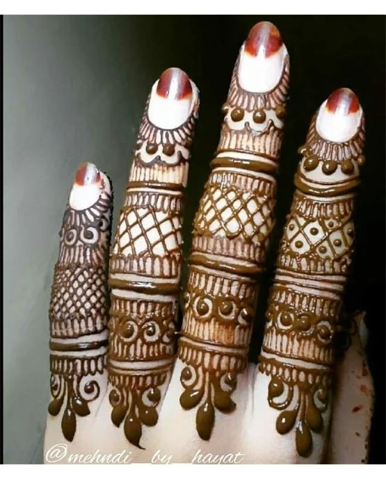 Contemporary Tendril With Chain Covering Simple Finger Mehndi Design