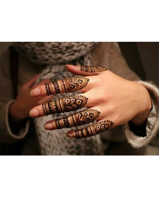 Panel And Curves Subtle Simple Finger Mehndi Design Look