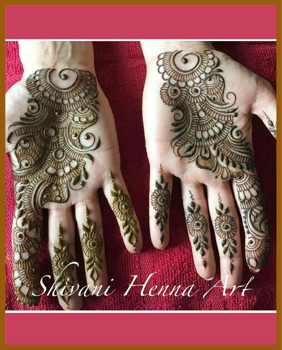 Half-palm filled aesthetic front hand mehndi design Half-palm filled aesthetic front hand mehndi design