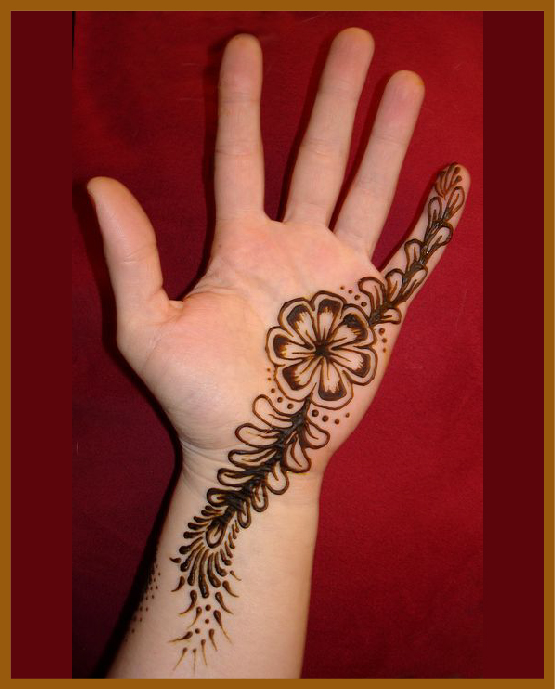Singal Curved leaf in minimal front hand mehndi design Singal Curved leaf in minimal front hand mehndi design