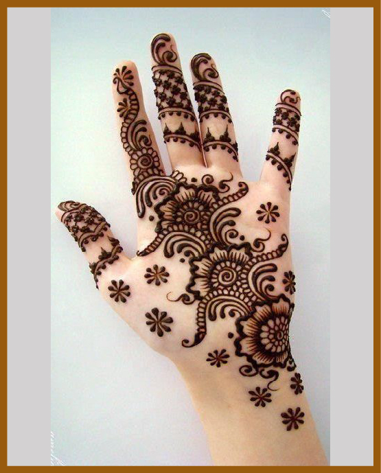 Modern front hand mehndi design with floating petals Modern front hand mehndi design with floating petals