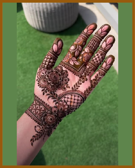 Elegant space balance in royal front hand mehndi design Elegant space balance in royal front hand mehndi design