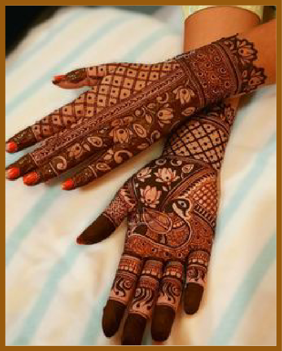 Peacock feather curve in royal front hand mehndi design Peacock feather curve in royal front hand mehndi design