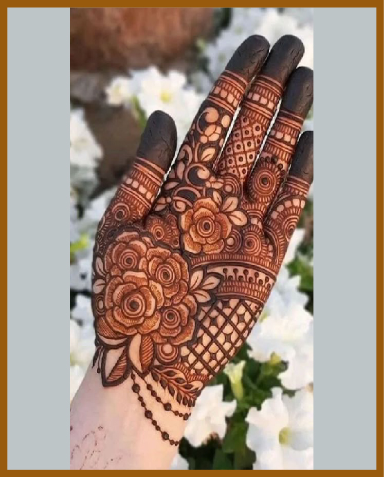 Royal front hand mehndi design with Mughal rose Royal front hand mehndi design with Mughal rose