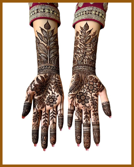 Royal front hand mehndi design with kalash-inspired artwork Royal front hand mehndi design with kalash-inspired artwork