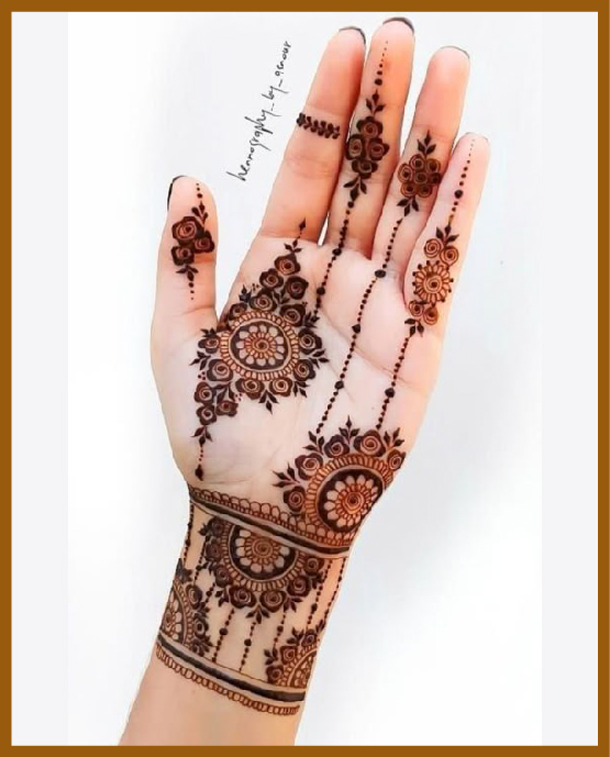 Leafy top hand pattern in simple front hand mehndi design Leafy top hand pattern in simple front hand mehndi design