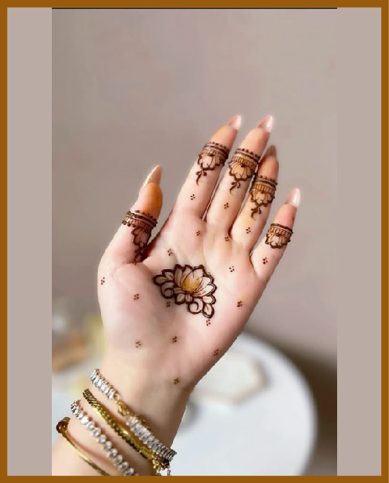 Minimal dot-to-dot simple front hand mehndi design with center flower Minimal dot-to-dot simple front hand mehndi design with center flower
