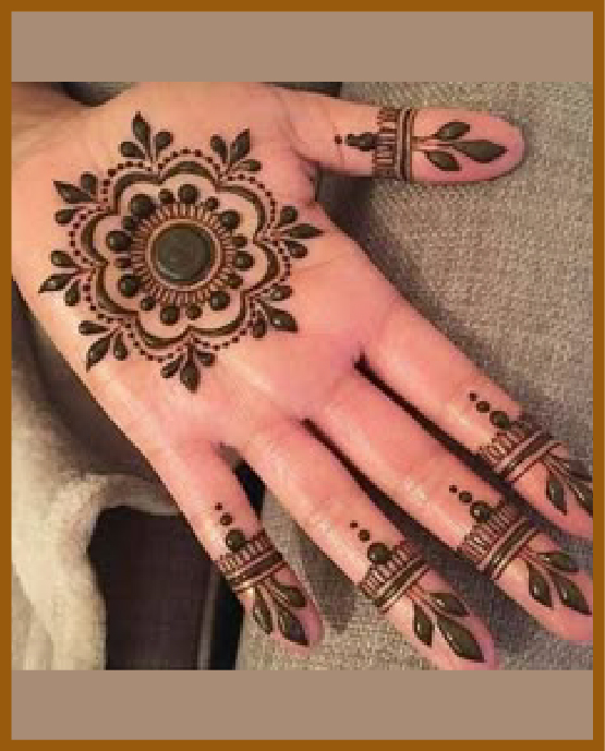 Simple front hand mehndi design with classic mandala center Simple front hand mehndi design with classic mandala center