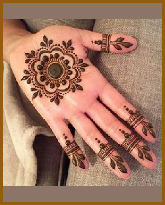 Single mandala focus in simple front hand mehndi design Single mandala focus in simple front hand mehndi design