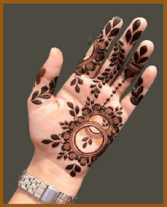 Tiny circular trail in simple front hand mehndi design Tiny circular trail in simple front hand mehndi design