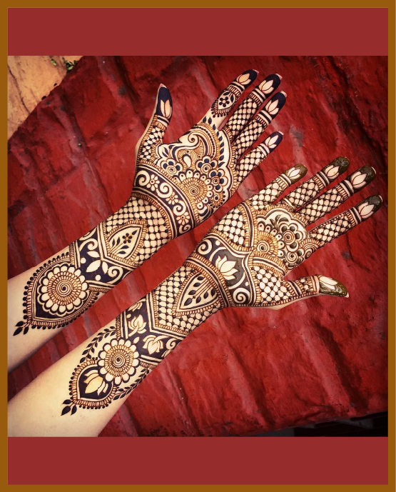 Bold petal pattren wrap in stylish front hand mehndi design Bold petal pattren wrap in stylish front hand mehndi design