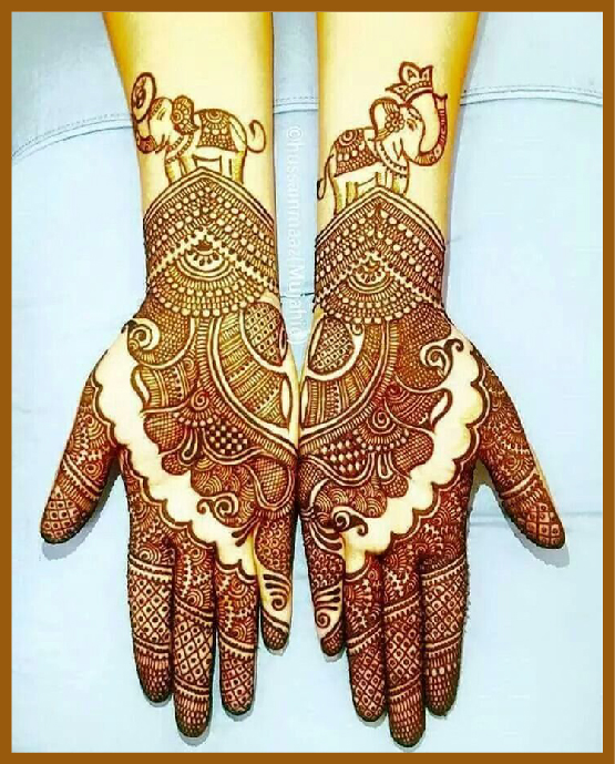 Flower chain elephant styled stylish front hand mehndi design Flower chain elephant styled stylish front hand mehndi design